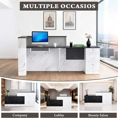 Velmor L-Shaped Modern Black and White Reception Desk with Lockable Drawers