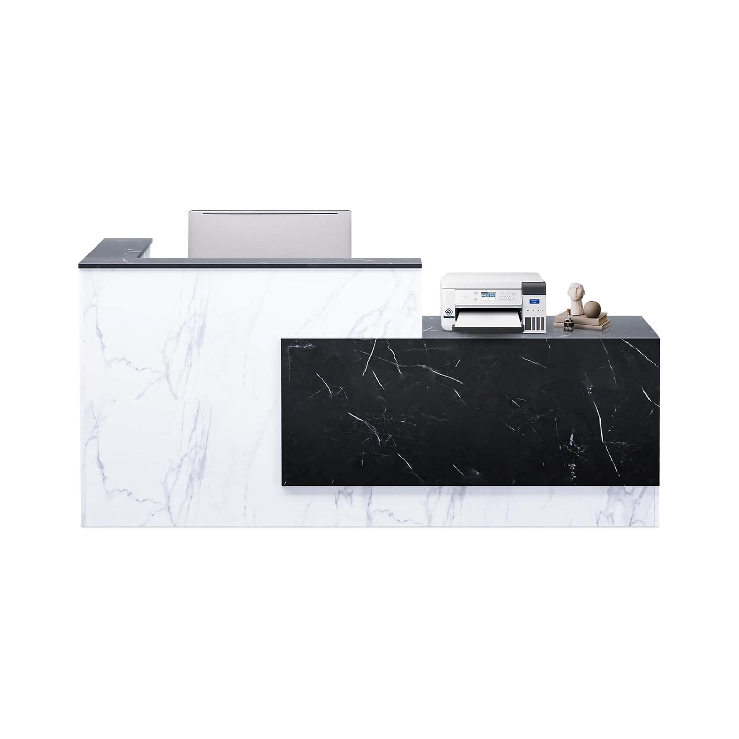 Velmor L-Shaped Modern Black and White Reception Desk with Lockable Drawers