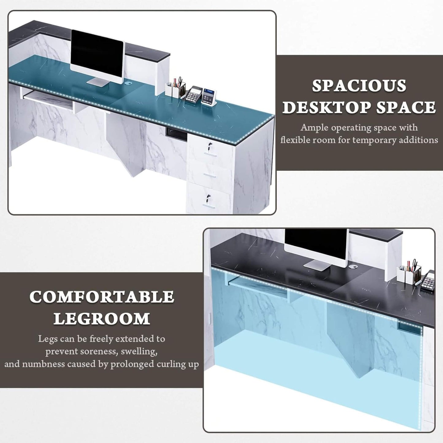 Velmor L-Shaped Modern Black and White Reception Desk with Lockable Drawers