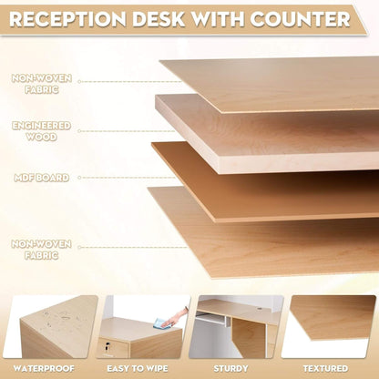 Velmor L-Shaped Modern Brown and White Reception Desk with Lockable Drawers