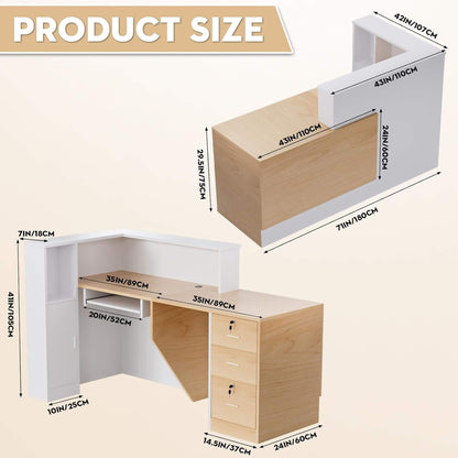 Velmor L-Shaped Modern Brown and White Reception Desk with Lockable Drawers