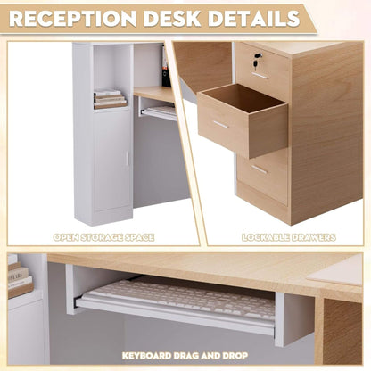 Velmor L-Shaped Modern Brown and White Reception Desk with Lockable Drawers