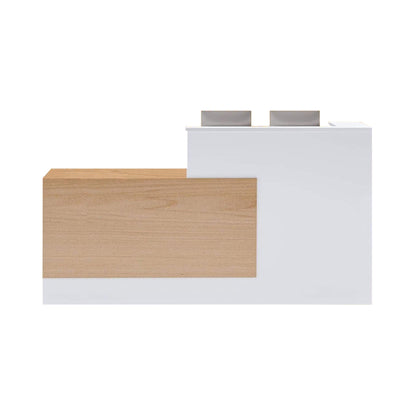 Velmor L-Shaped Modern Brown and White Reception Desk with Lockable Drawers