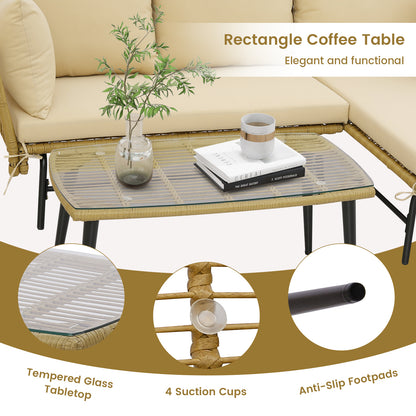 3 Pieces L-Shaped Patio Sofa with Cushions and Tempered Glass Table