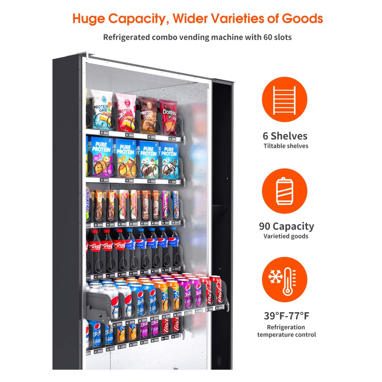 Large 60-Slot Commercial Snack and Drink Refrigerated Combo Vending Machine