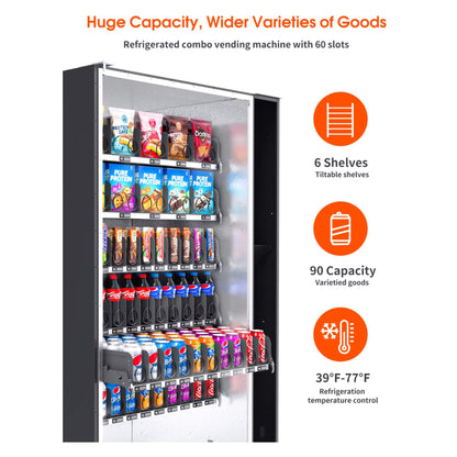 Large 60-Slot Commercial Snack and Drink Refrigerated Combo Vending Machine
