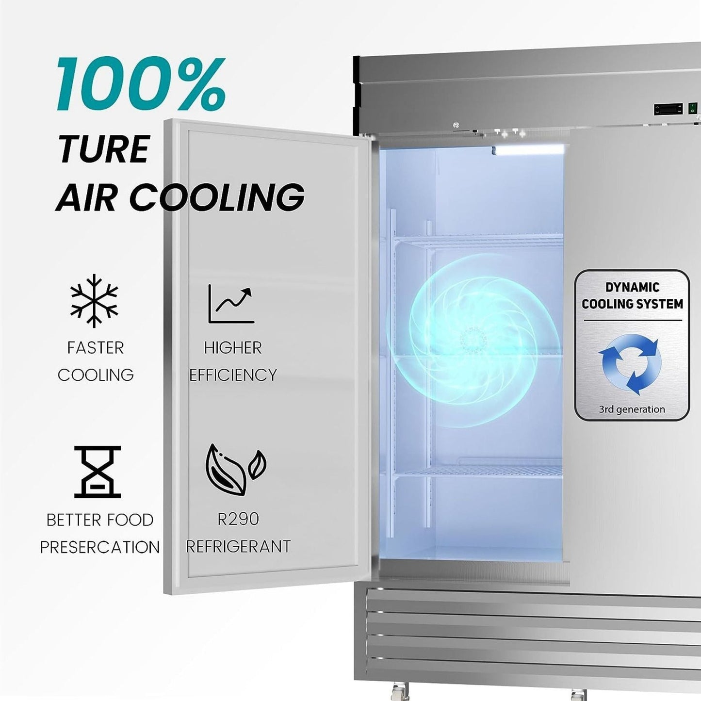 Large Commercial 49 Cu.Ft 2-Door Stainless Steel Reach-In Refrigerator With OmniSmart Temperature Control