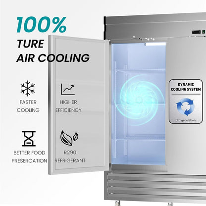Large Commercial 49 Cu.Ft 2-Door Stainless Steel Reach-In Refrigerator With OmniSmart Temperature Control
