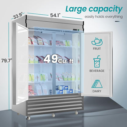 Large Commercial 49 Cu.Ft 2-Door Stainless Steel Reach-In Refrigerator With OmniSmart Temperature Control