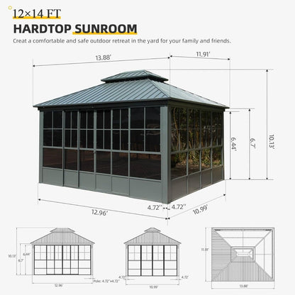 12' x 14' Large Heavy-Duty All-Season Steel Top Aluminum Double Roof Backyard Gazebo
