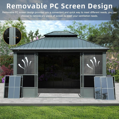 12' x 14' Large Heavy-Duty All-Season Steel Top Aluminum Double Roof Backyard Gazebo