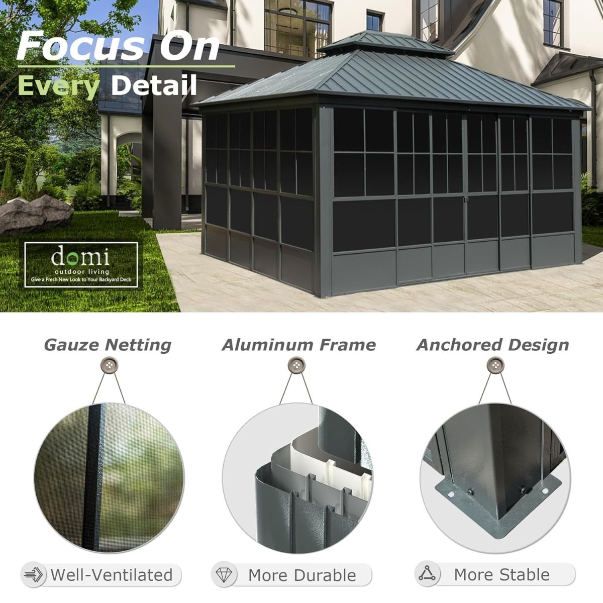 12' x 14' Large Heavy-Duty All-Season Steel Top Aluminum Double Roof Backyard Gazebo