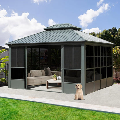 12' x 14' Large Heavy-Duty All-Season Steel Top Aluminum Double Roof Backyard Gazebo