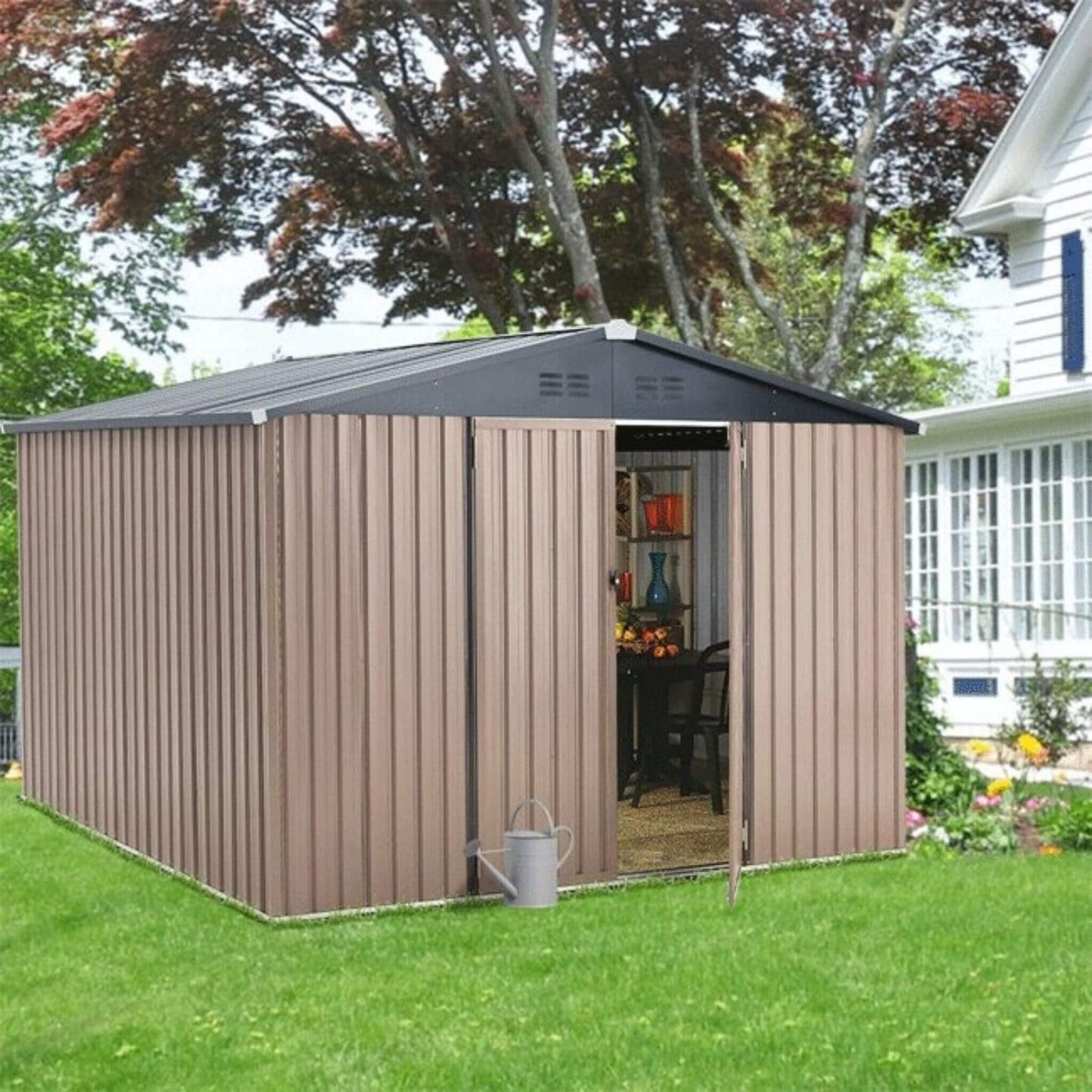 8FT x 10FT Alora Large Heavy-Duty Outdoor Metal Garden Tools Storage Utility Shed with Lockable Door