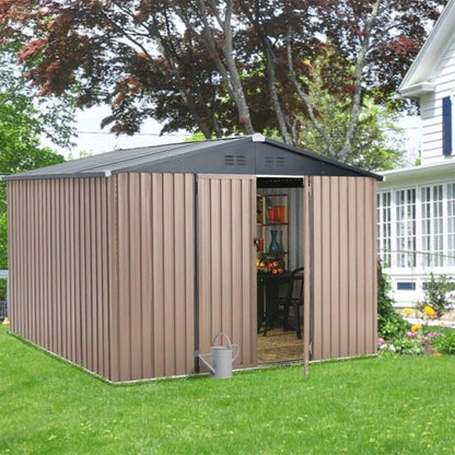 8FT x 10FT Alora Large Heavy-Duty Outdoor Metal Garden Tools Storage Utility Shed with Lockable Door