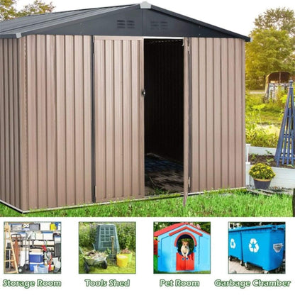 8FT x 10FT Alora Large Heavy-Duty Outdoor Metal Garden Tools Storage Utility Shed with Lockable Door