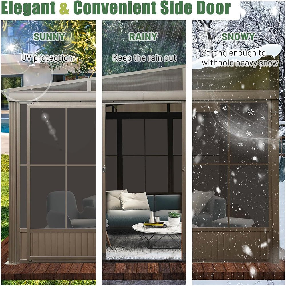 12' x 14' FT Large Outdoor All-Season Wall Mounted Sunroom Solarium With Galvanized Steel Roof & Moveable PVC Screen