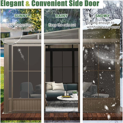 12' x 14' FT Large Outdoor All-Season Wall Mounted Sunroom Solarium With Galvanized Steel Roof & Moveable PVC Screen