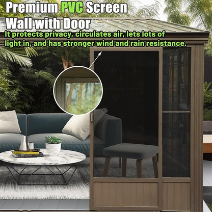 12' x 14' FT Large Outdoor All-Season Wall Mounted Sunroom Solarium With Galvanized Steel Roof & Moveable PVC Screen