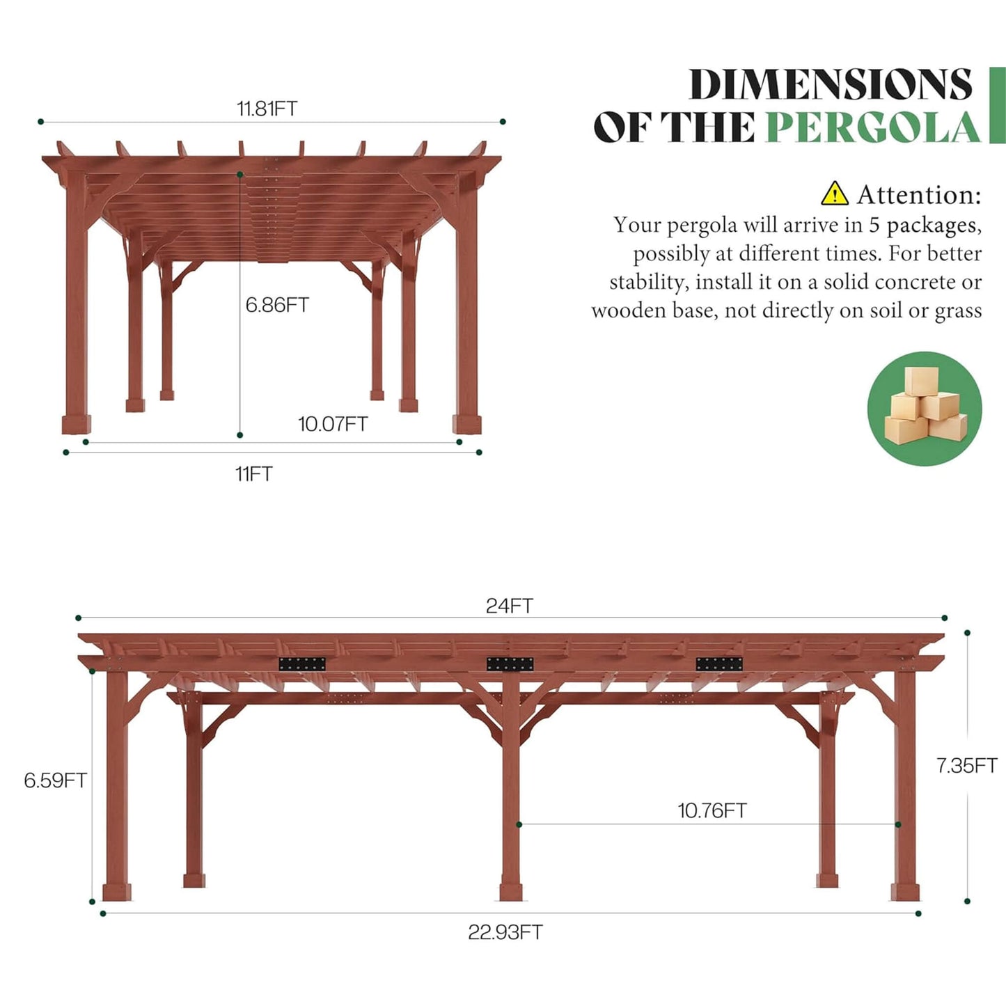 Alora Large Outdoor Cedar Wood Pergola Kit with Slatted Roof