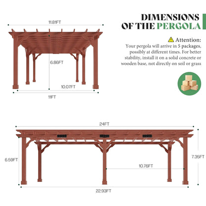 Alora Large Outdoor Cedar Wood Pergola Kit with Slatted Roof