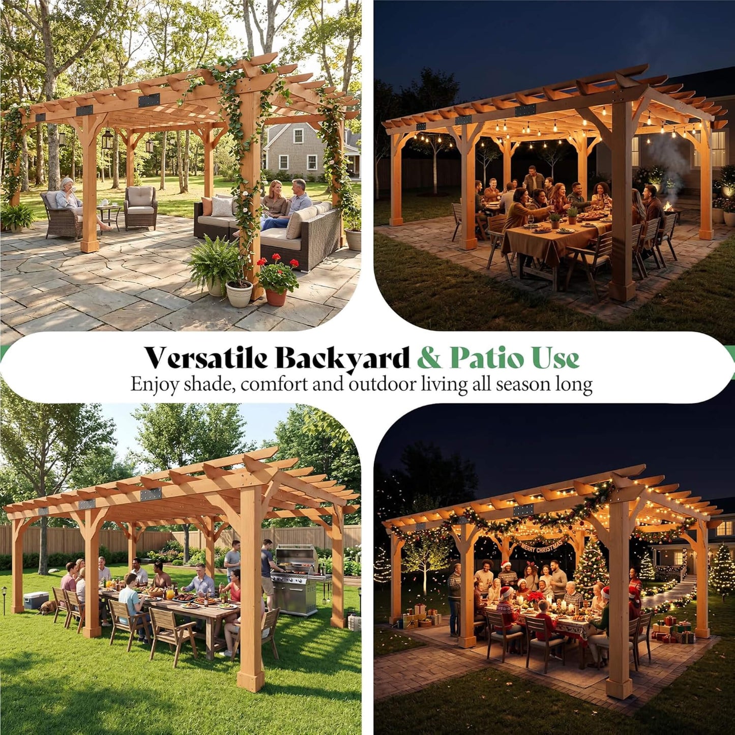 Alora Large Outdoor Cedar Wood Pergola Kit with Slatted Roof