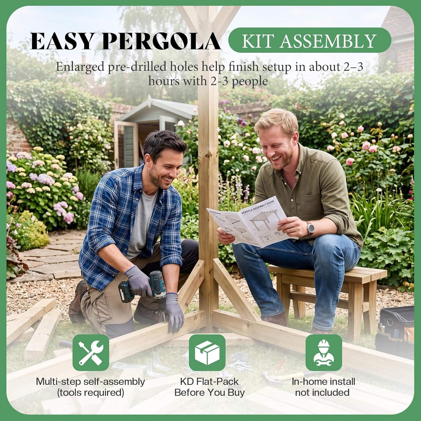 Alora Large Outdoor Cedar Wood Pergola Kit with Slatted Roof
