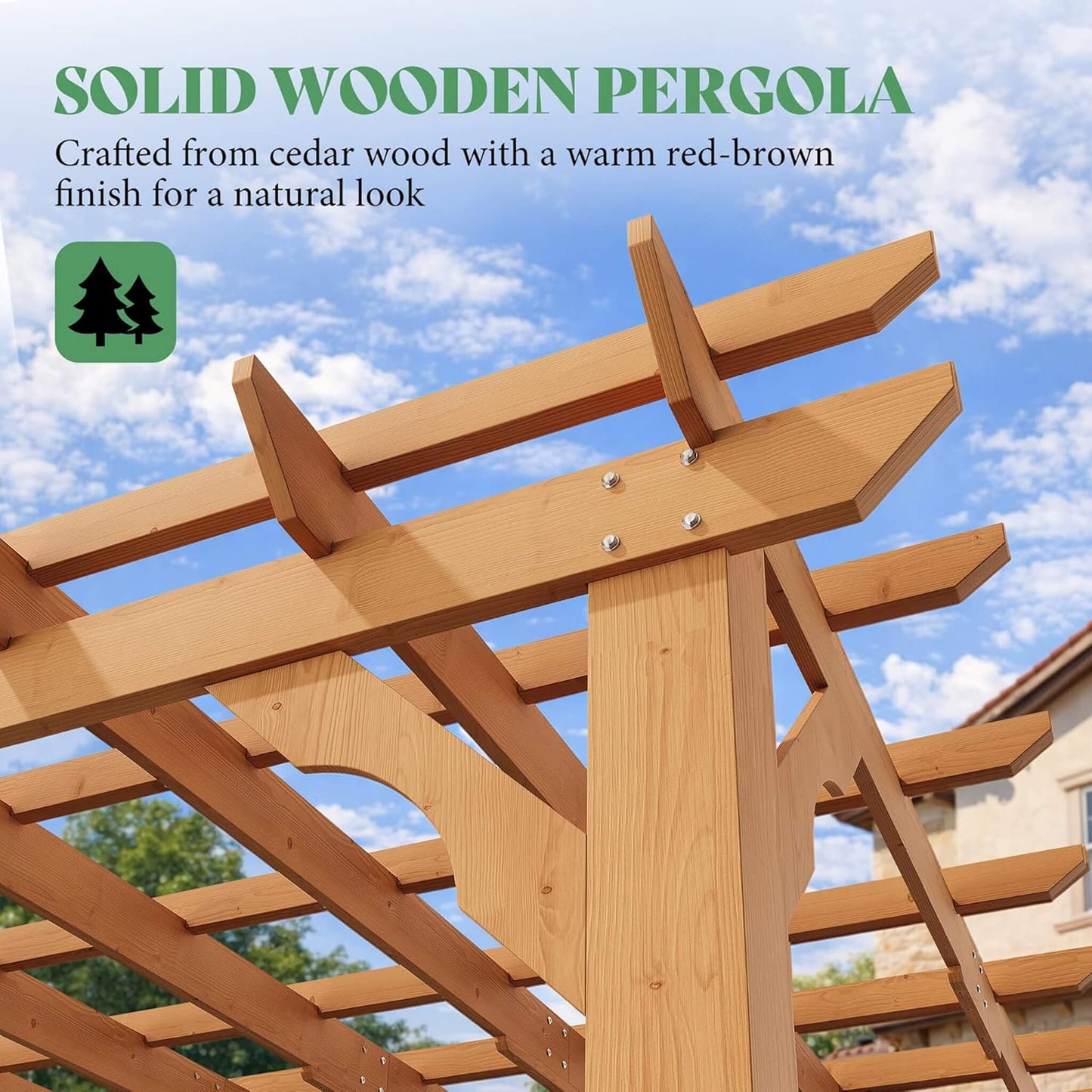 Alora Large Outdoor Cedar Wood Pergola Kit with Slatted Roof
