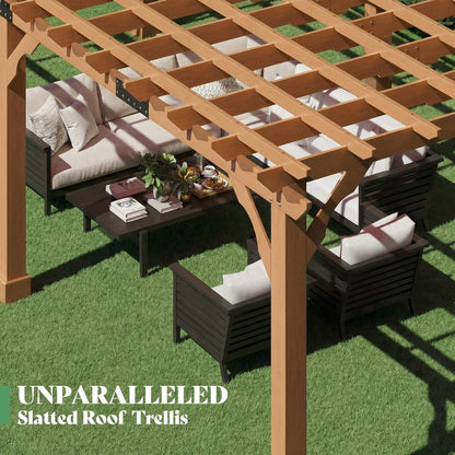 Alora Large Outdoor Cedar Wood Pergola Kit with Slatted Roof