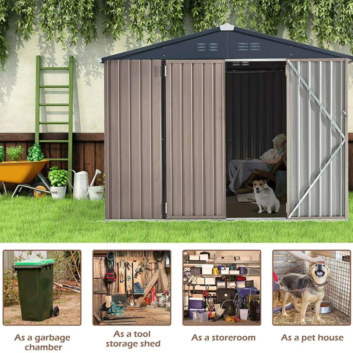 6FT x 8FT Alora Large Outdoor Metal Hanover Storage Cabin House Shed