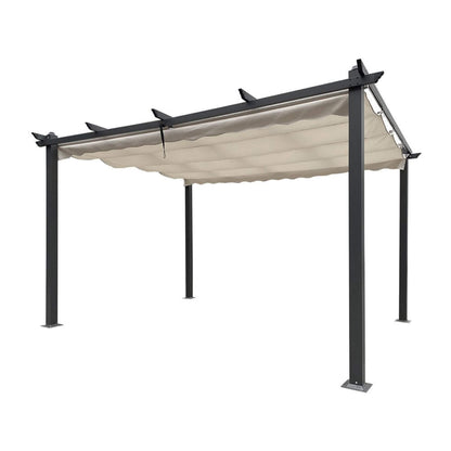 10' x 13' Large Outdoor Patio Pergola With Canopy & Retractable Sun Shades, Beige