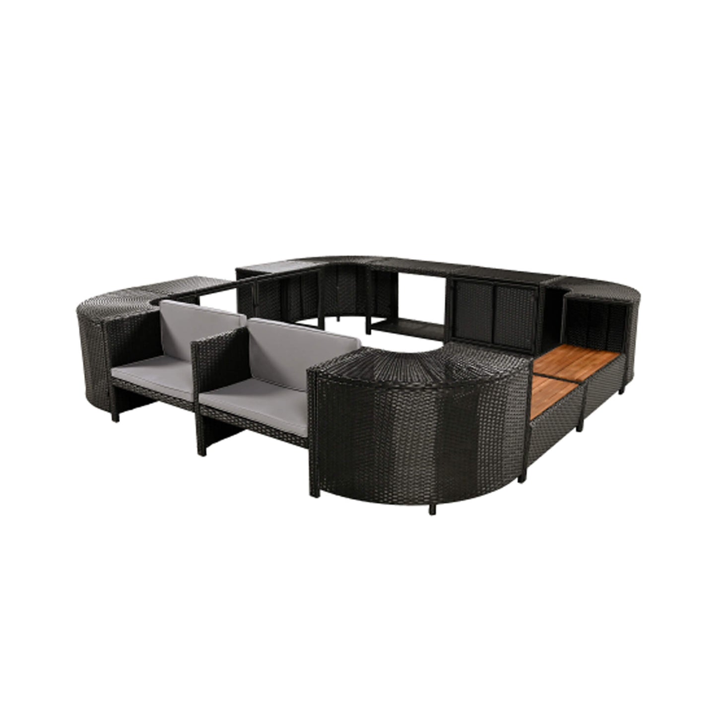 Alora Large Outdoor Quadrilateral Spa Surround Rattan Sectional Sofa Set With Storage Compartments