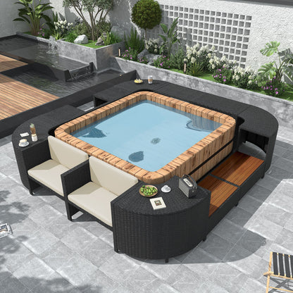 Alora Large Outdoor Quadrilateral Spa Surround Rattan Sectional Sofa Set With Storage Compartments