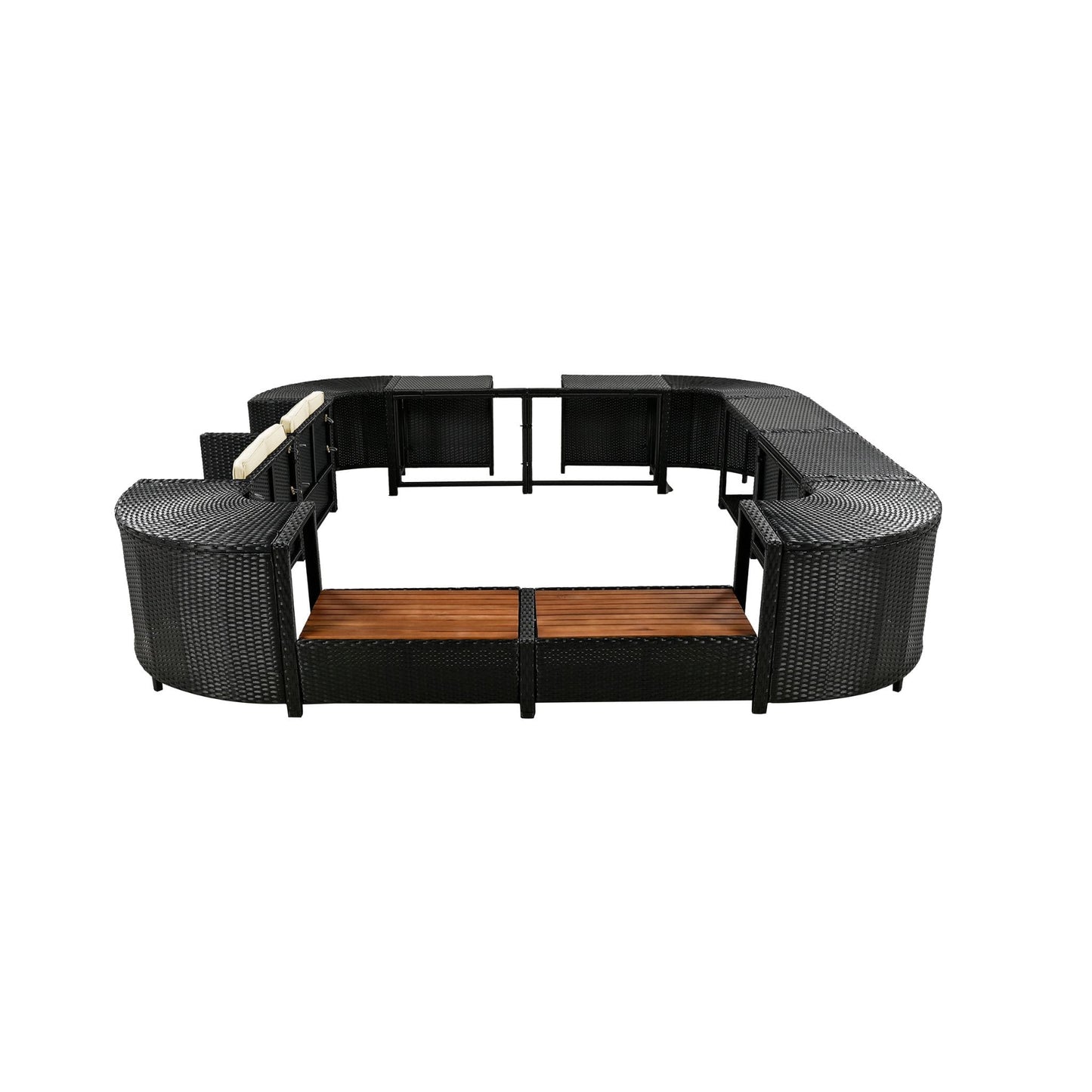 Alora Large Outdoor Quadrilateral Spa Surround Rattan Sectional Sofa Set With Storage Compartments