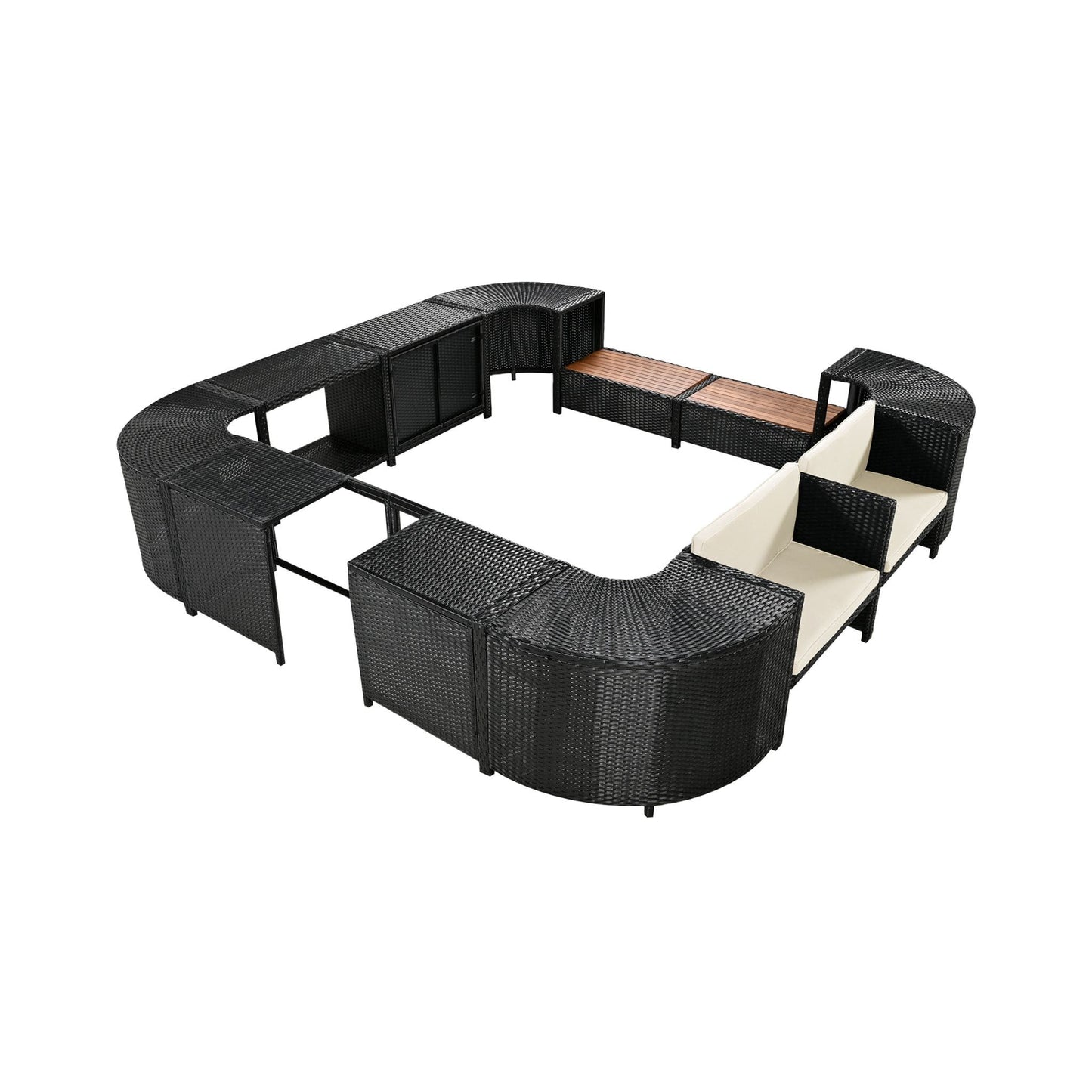 Alora Large Outdoor Quadrilateral Spa Surround Rattan Sectional Sofa Set With Storage Compartments