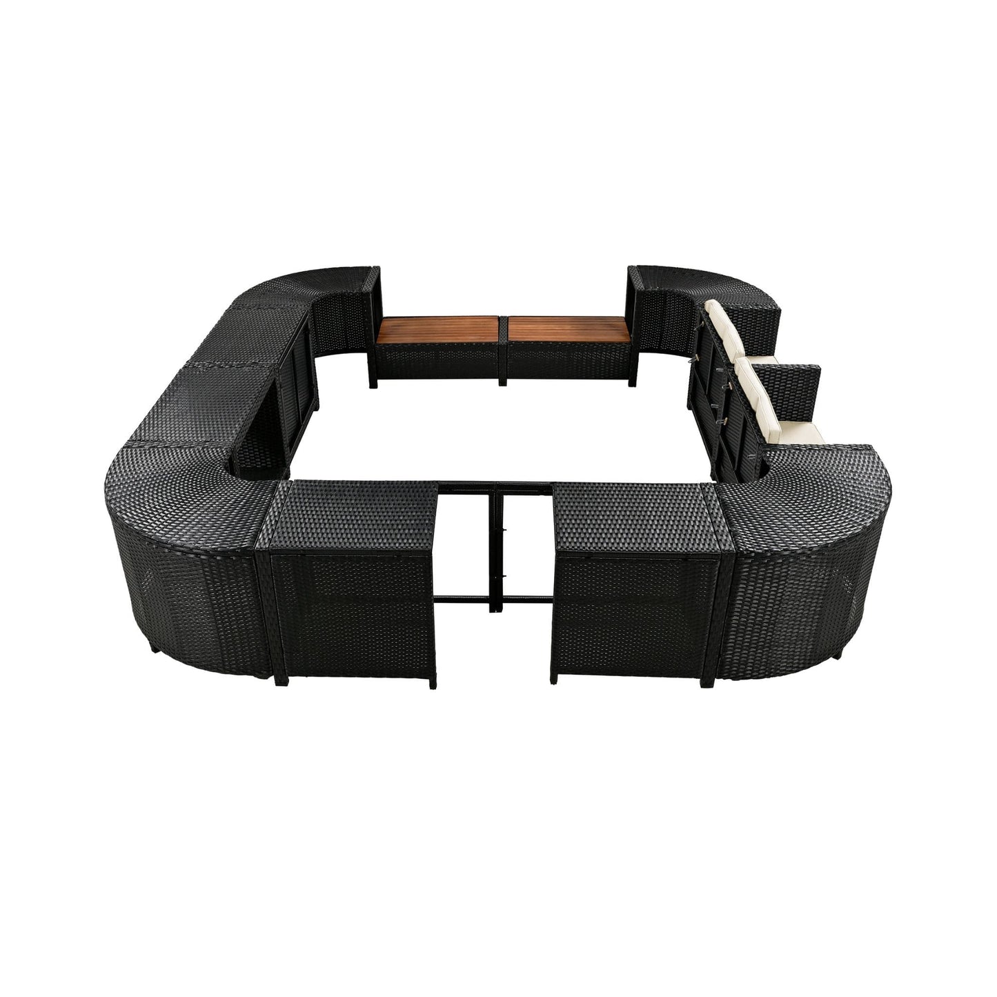 Alora Large Outdoor Quadrilateral Spa Surround Rattan Sectional Sofa Set With Storage Compartments