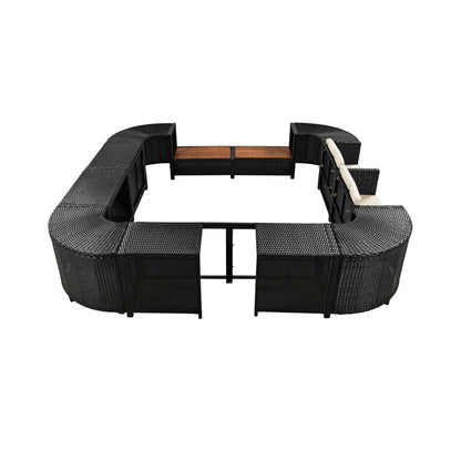 Alora Large Outdoor Quadrilateral Spa Surround Rattan Sectional Sofa Set With Storage Compartments