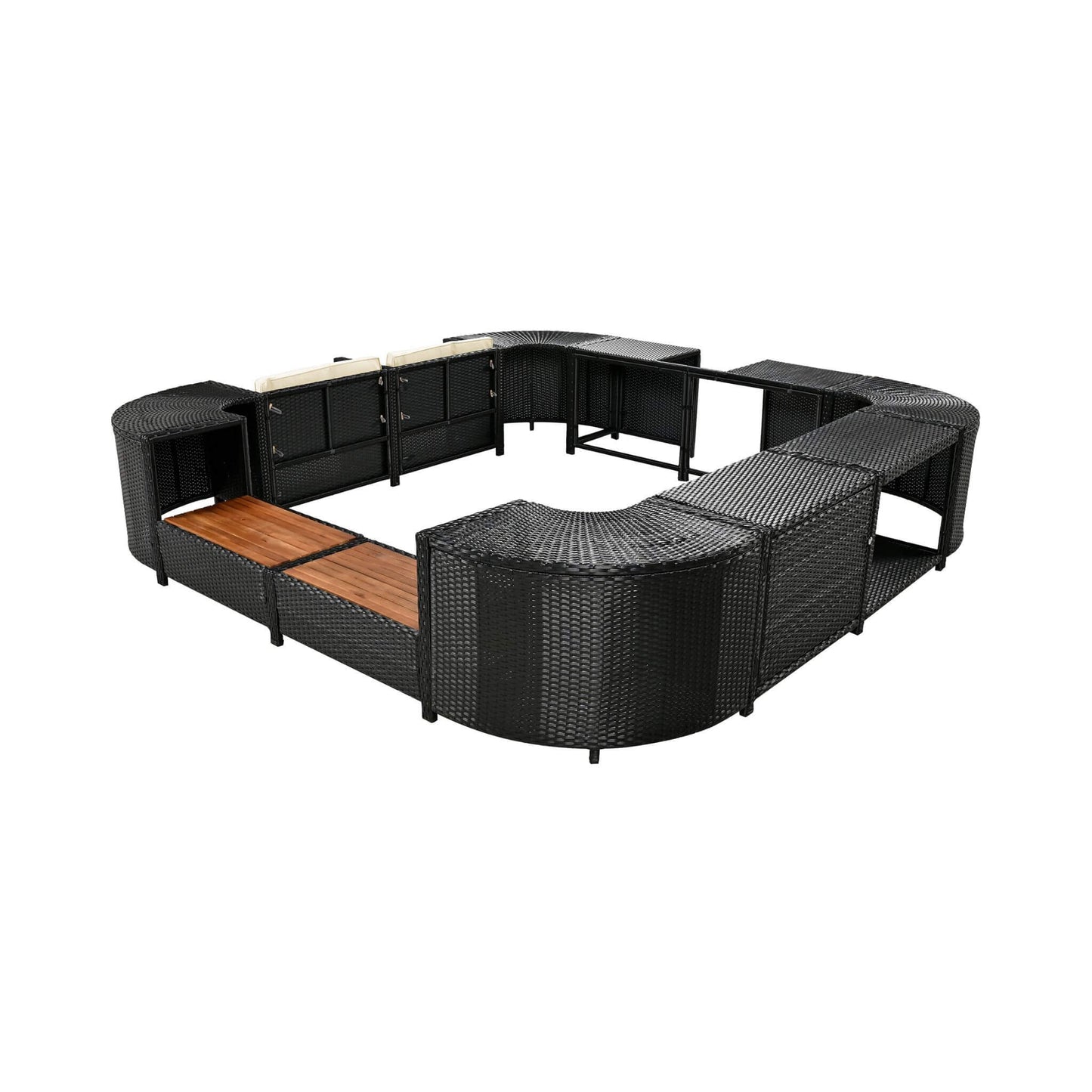 Alora Large Outdoor Quadrilateral Spa Surround Rattan Sectional Sofa Set With Storage Compartments