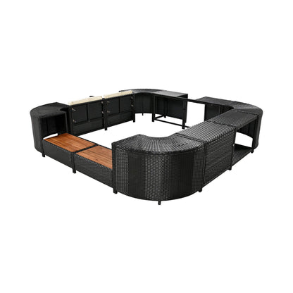 Alora Large Outdoor Quadrilateral Spa Surround Rattan Sectional Sofa Set With Storage Compartments