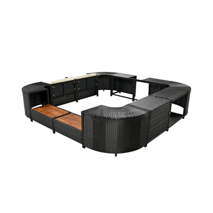 Alora Large Outdoor Quadrilateral Spa Surround Rattan Sectional Sofa Set With Storage Compartments