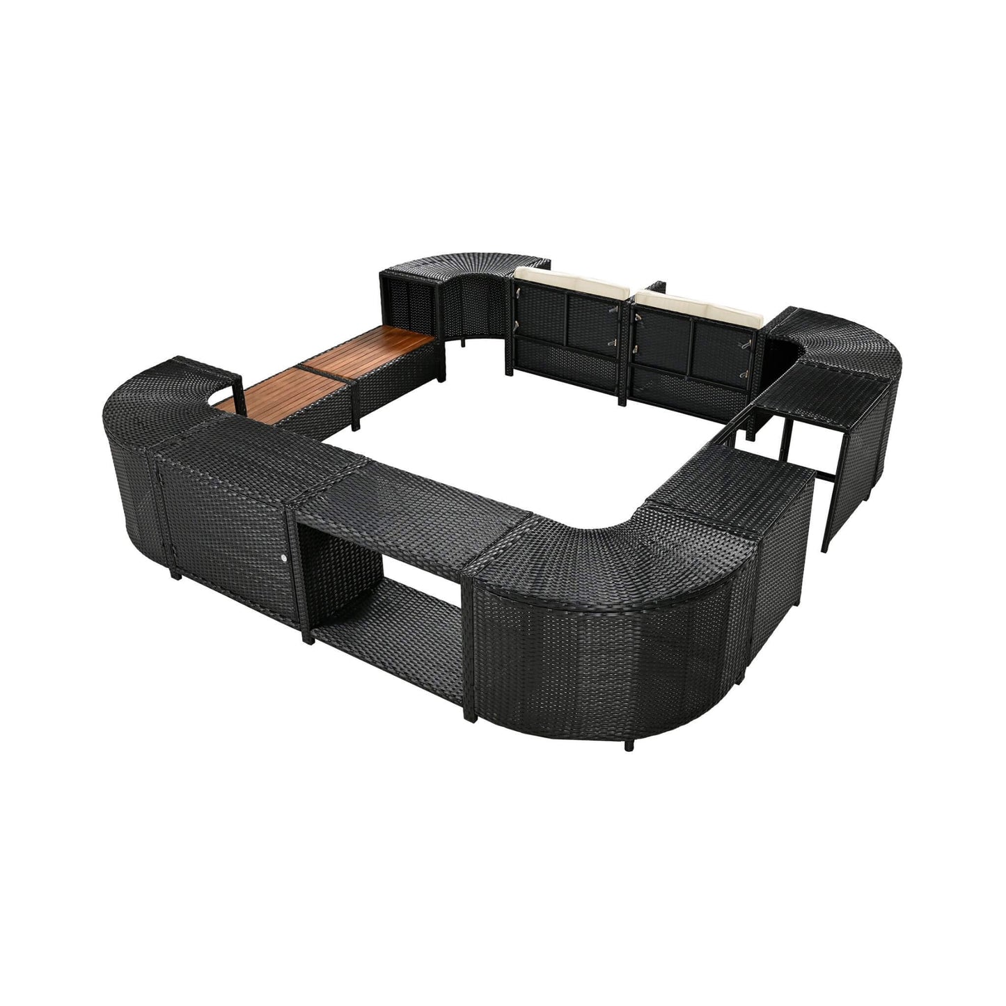 Alora Large Outdoor Quadrilateral Spa Surround Rattan Sectional Sofa Set With Storage Compartments