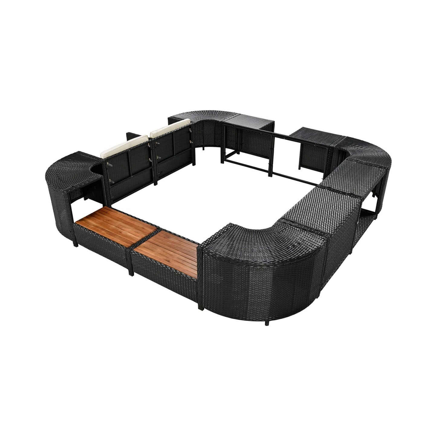 Alora Large Outdoor Quadrilateral Spa Surround Rattan Sectional Sofa Set With Storage Compartments