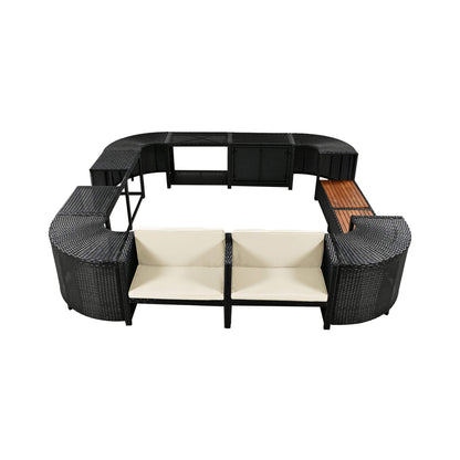 Alora Large Outdoor Quadrilateral Spa Surround Rattan Sectional Sofa Set With Storage Compartments