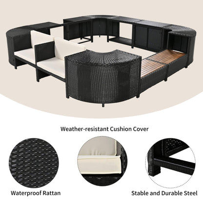 Alora Large Outdoor Quadrilateral Spa Surround Rattan Sectional Sofa Set With Storage Compartments