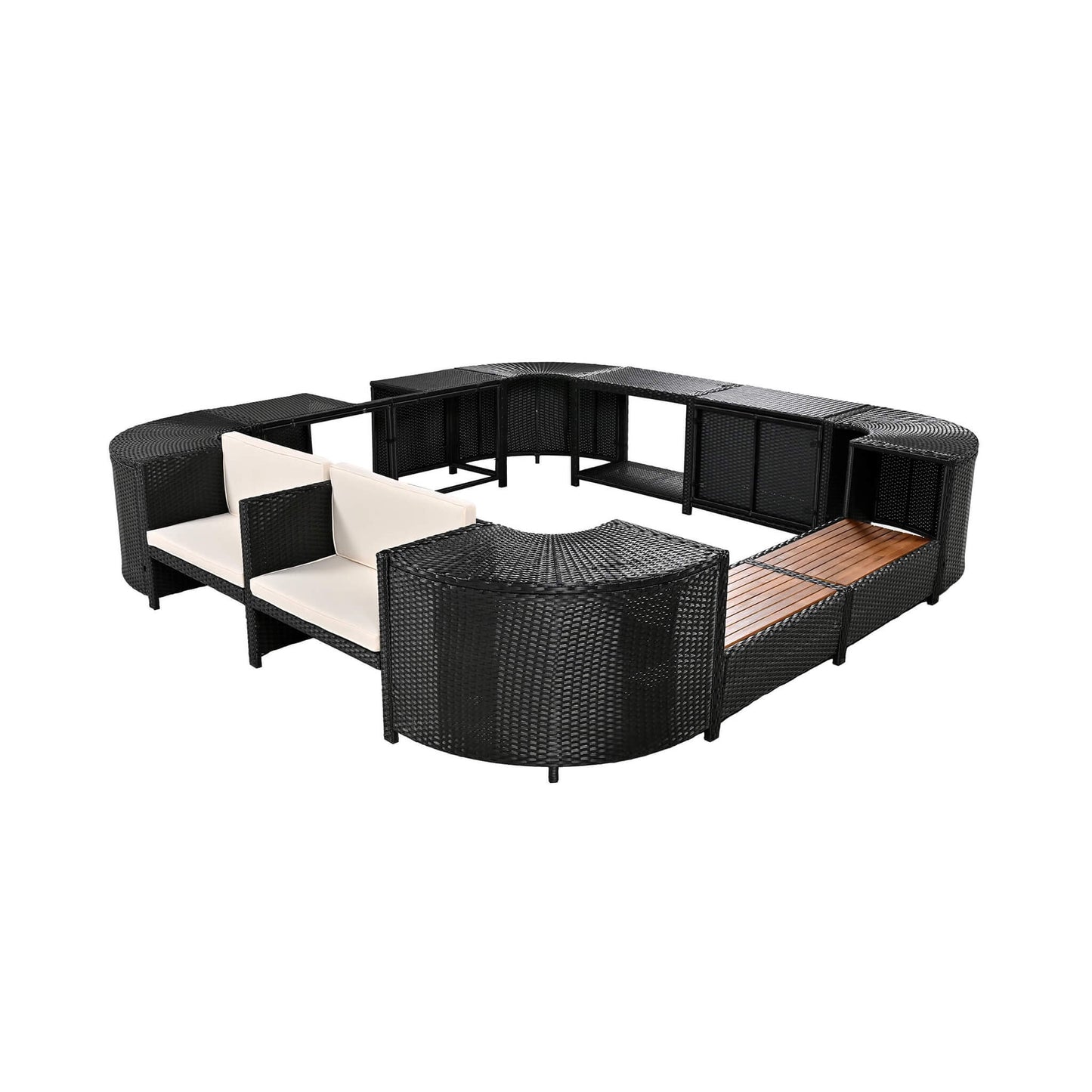 Alora Large Outdoor Quadrilateral Spa Surround Rattan Sectional Sofa Set With Storage Compartments