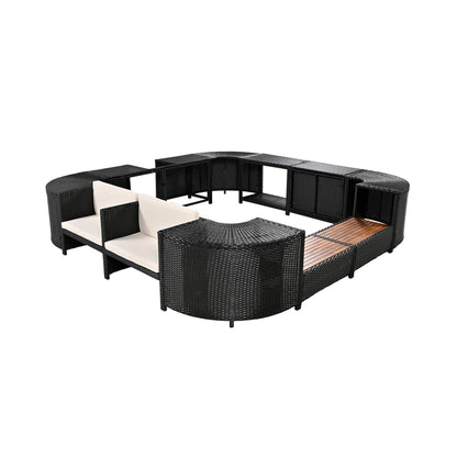 Alora Large Outdoor Quadrilateral Spa Surround Rattan Sectional Sofa Set With Storage Compartments