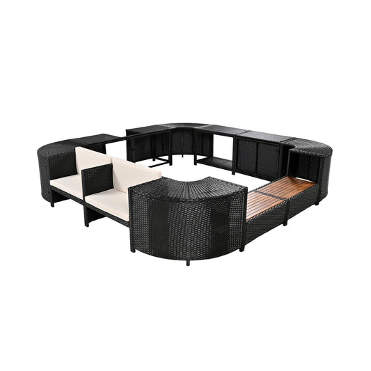 Alora Large Outdoor Quadrilateral Spa Surround Rattan Sectional Sofa Set With Storage Compartments