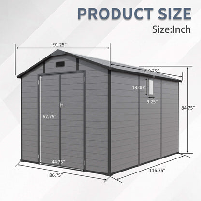 Alora Large Plastic Lockable Resin Outdoor Storage Shed with Window and Floor