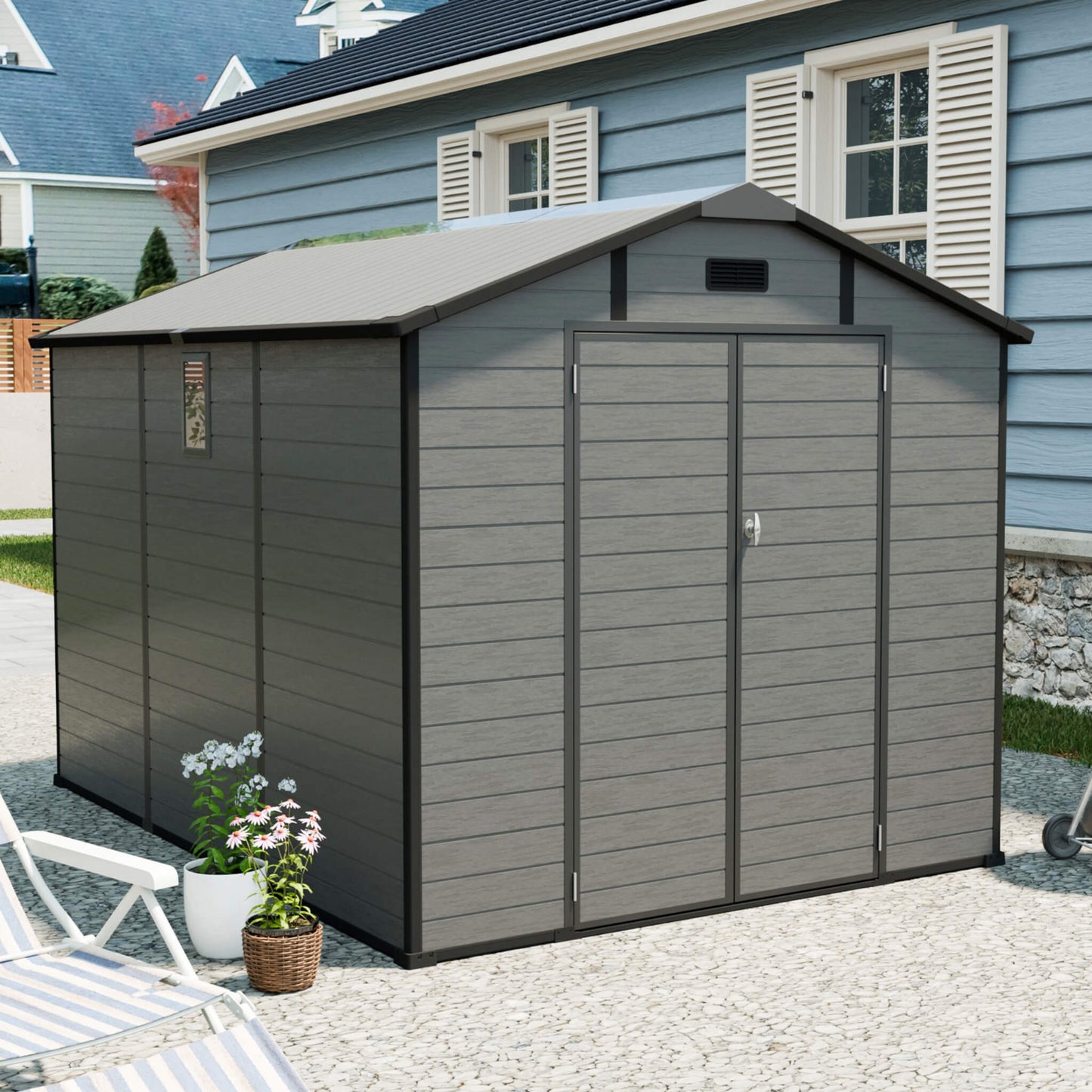 Alora Large Plastic Lockable Resin Outdoor Storage Shed with Window and Floor