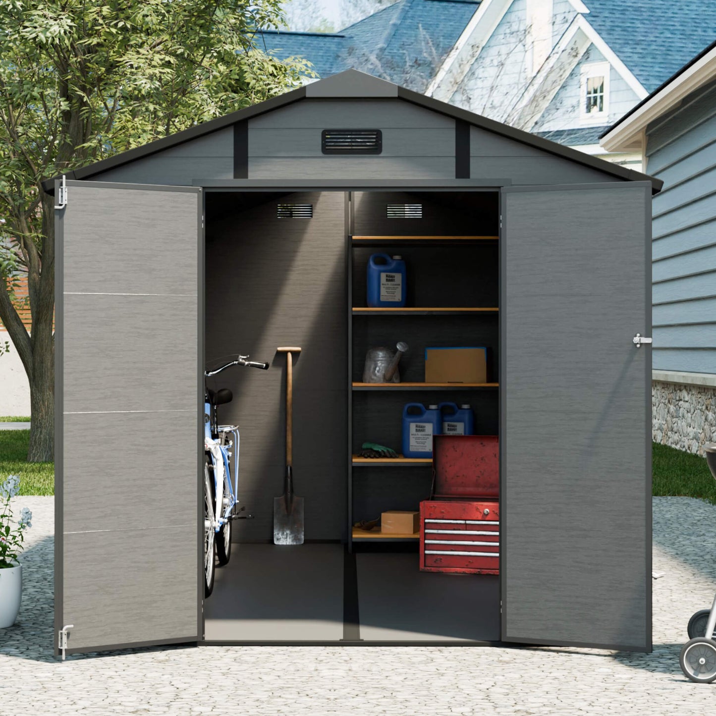 Alora Large Plastic Lockable Resin Outdoor Storage Shed with Window and Floor